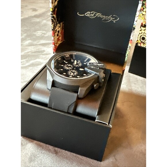 Ed Hardy New In Box Watch Black Matte Silicone Strap Sunray Dial main image 4
